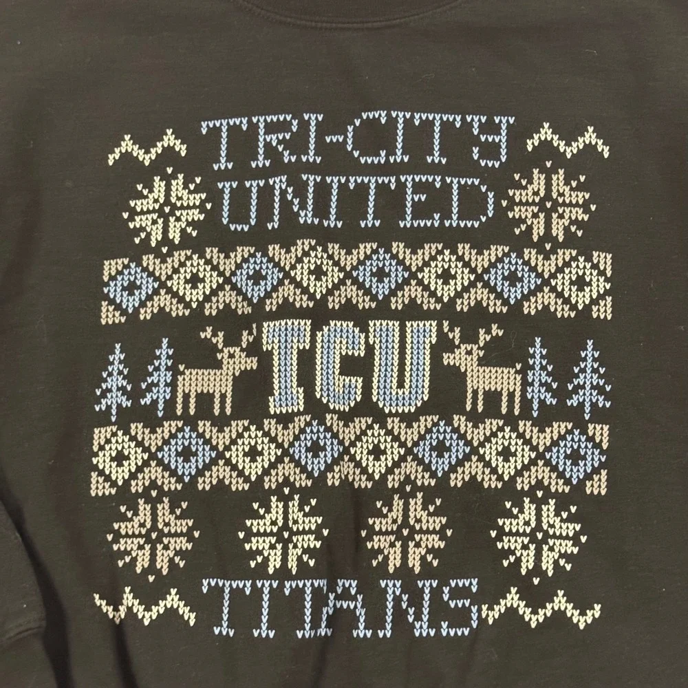 Gildan Sweatshirt Unisex Small Black Excellent TCU Titans Faux Knit Graphic